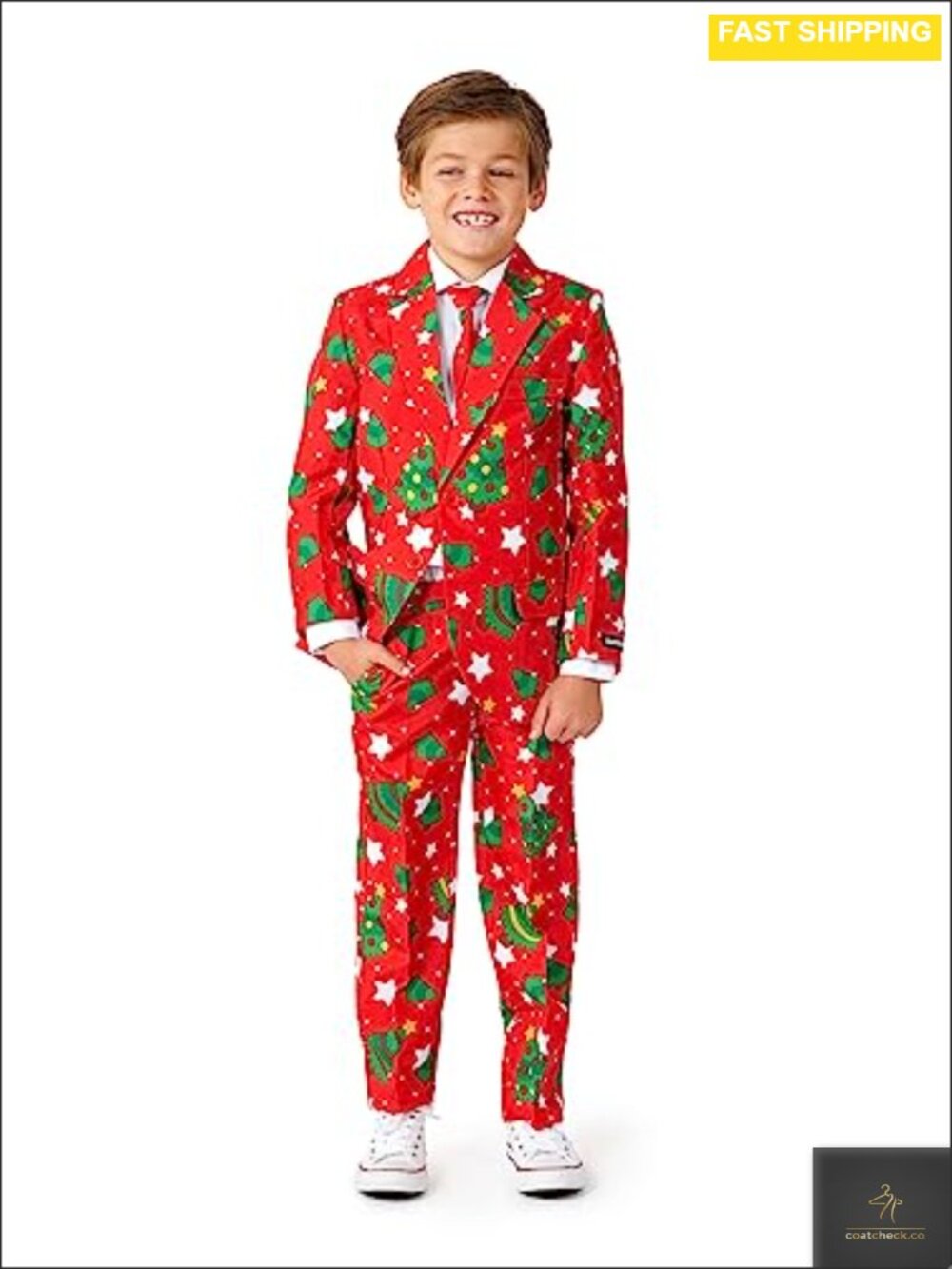 Boys Christmas Suit Slim Fit Blazer Pants Tie Xmas Holiday Outfit